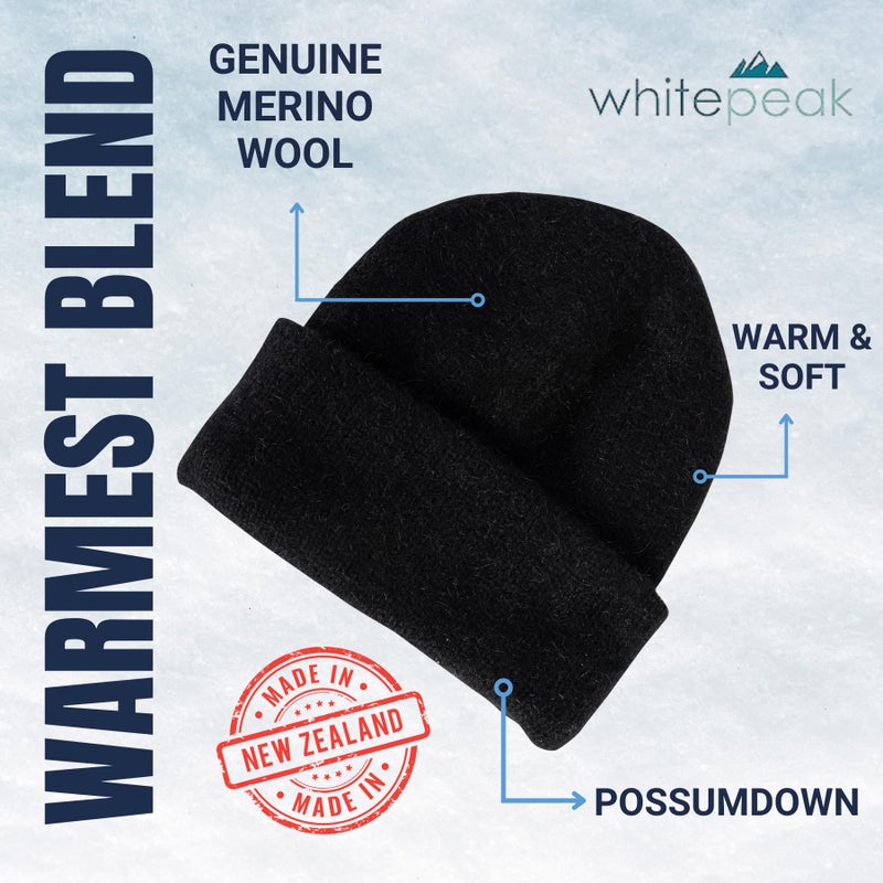 WhitePeak Genuine Merino Wool and Possumdown Blended Beanie | Unisex | Comfy, Light, and Quick-Drying Black - Image 2